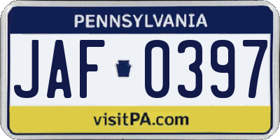 PA license plate JAF0397