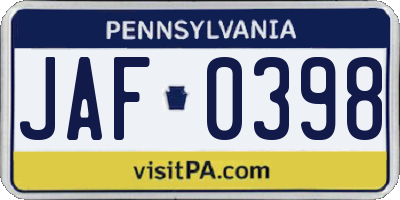 PA license plate JAF0398