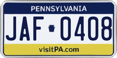 PA license plate JAF0408