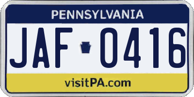 PA license plate JAF0416