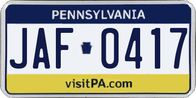 PA license plate JAF0417
