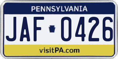 PA license plate JAF0426