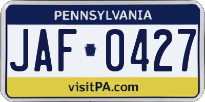 PA license plate JAF0427