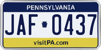 PA license plate JAF0437