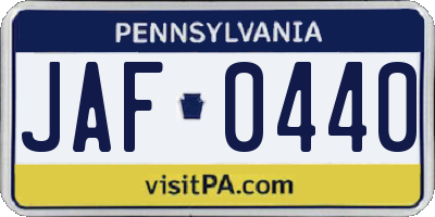PA license plate JAF0440