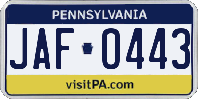 PA license plate JAF0443