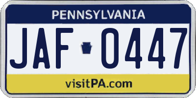 PA license plate JAF0447