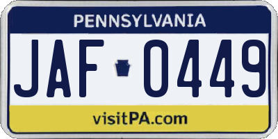 PA license plate JAF0449