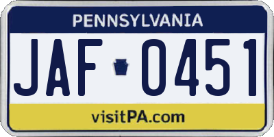 PA license plate JAF0451