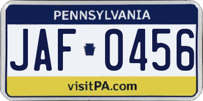 PA license plate JAF0456