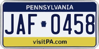 PA license plate JAF0458