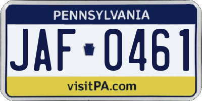 PA license plate JAF0461