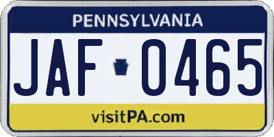 PA license plate JAF0465