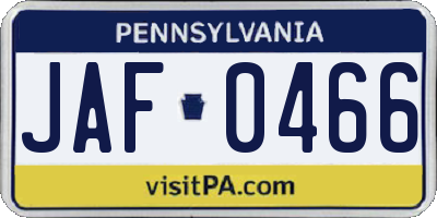 PA license plate JAF0466