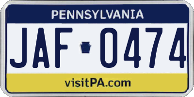 PA license plate JAF0474