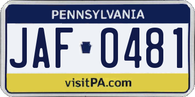 PA license plate JAF0481