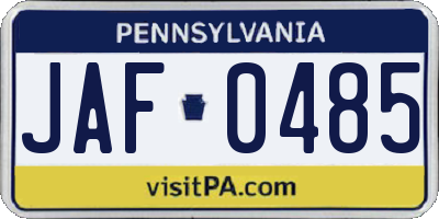 PA license plate JAF0485