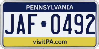 PA license plate JAF0492