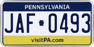 PA license plate JAF0493