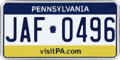 PA license plate JAF0496