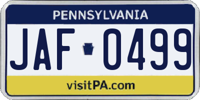 PA license plate JAF0499