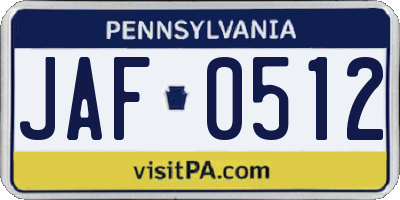 PA license plate JAF0512