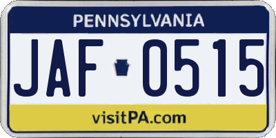 PA license plate JAF0515