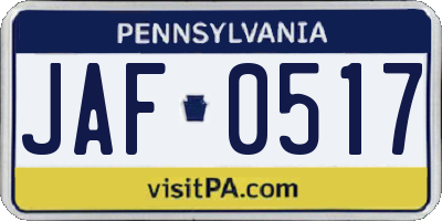 PA license plate JAF0517