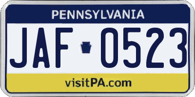 PA license plate JAF0523