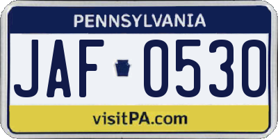 PA license plate JAF0530