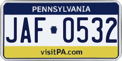 PA license plate JAF0532
