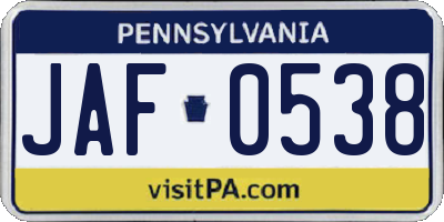 PA license plate JAF0538