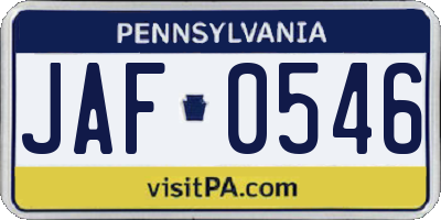 PA license plate JAF0546