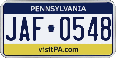 PA license plate JAF0548