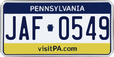 PA license plate JAF0549