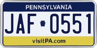 PA license plate JAF0551
