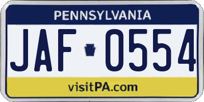 PA license plate JAF0554