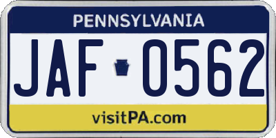 PA license plate JAF0562