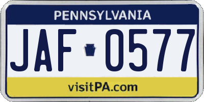 PA license plate JAF0577