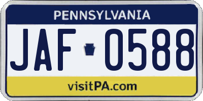 PA license plate JAF0588