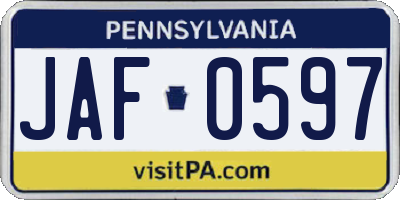 PA license plate JAF0597