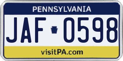 PA license plate JAF0598