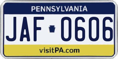 PA license plate JAF0606