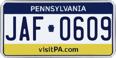 PA license plate JAF0609