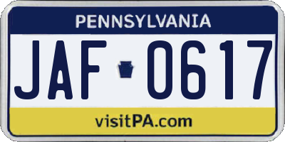 PA license plate JAF0617