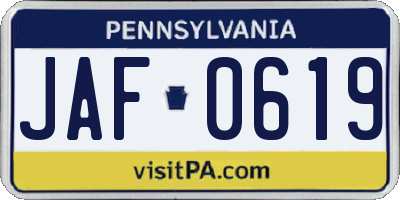 PA license plate JAF0619