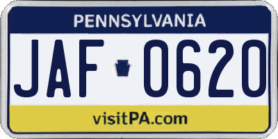 PA license plate JAF0620