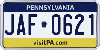 PA license plate JAF0621