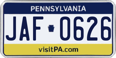 PA license plate JAF0626