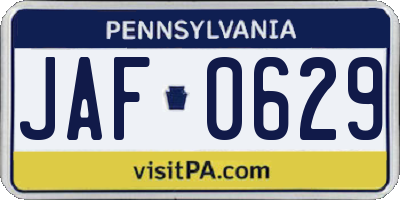 PA license plate JAF0629